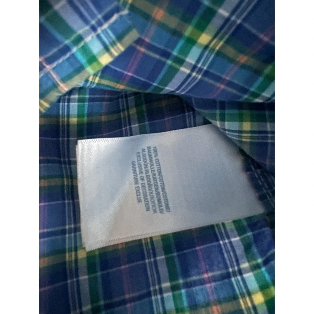 Ralph Lauren Baby Button Down Plaid Dress Shirt Size 9M Blue Preppy Classic